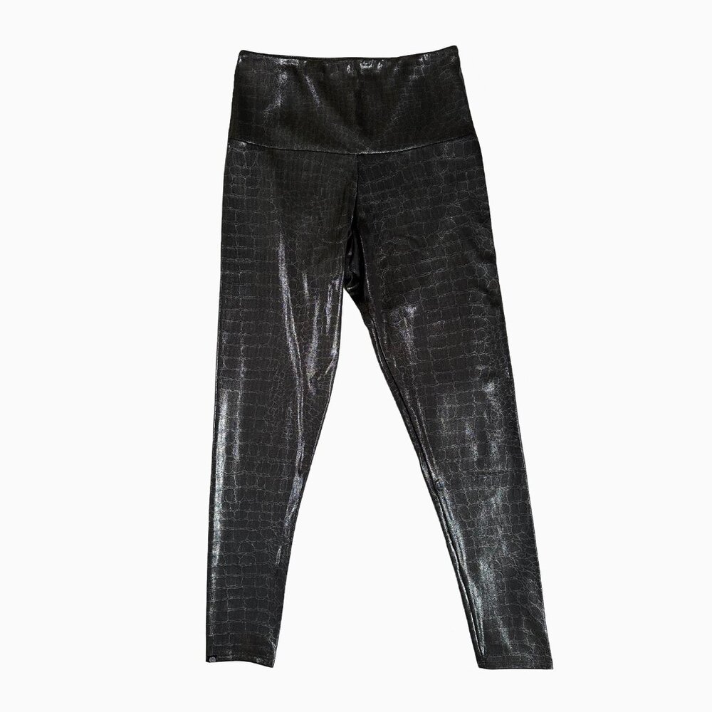 Reptile Black Liquid Metallic Leggings Sz S High-Rise Y2K Activewear Athleisure